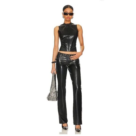 MIAOU Toni Black Latex Flares Buckle Cargo Pants Revolve Sz XXS NWT $450 - Picture 9 of 12